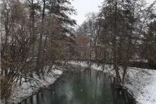 Snow on a small river in Berlin